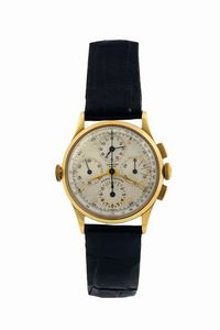 UNIVERSAL GENEVE - UNIVERSAL GENEVE, AEROCOMPAX, Ref.52205, raro orologio da polso, in oro giallo 14K, cronografo con quadrante memento. Realizzato nel 1950 circa