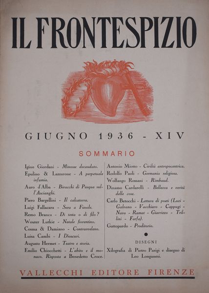 BARGELLINI, Piero. IL FRONTESPIZIO (GIUGNO) ANNO VIII N. 6. 1936.  - Asta Libri antichi, rarit bibliografiche e prime edizioni del '900 - Associazione Nazionale - Case d'Asta italiane