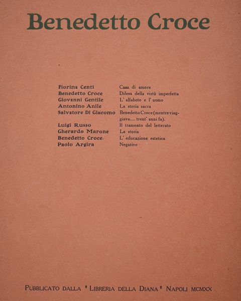 BENEDETTO CROCE. 1920.  - Asta Libri antichi, rarit bibliografiche e prime edizioni del '900 - Associazione Nazionale - Case d'Asta italiane