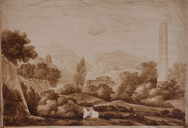 (Disegno) Cerchia/maniera di Antonio Labruzzi, Paesaggio della campagna romana  - Asta Libri antichi, rarit bibliografiche e prime edizioni del '900 - Associazione Nazionale - Case d'Asta italiane
