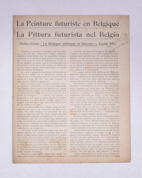 LA PEINTURE FUTURISTE EN BELGIQUE - LA PITTURA FUTURISTA NEL BELGIO. 1912.  - Asta Libri antichi, rarit bibliografiche e prime edizioni del '900 - Associazione Nazionale - Case d'Asta italiane