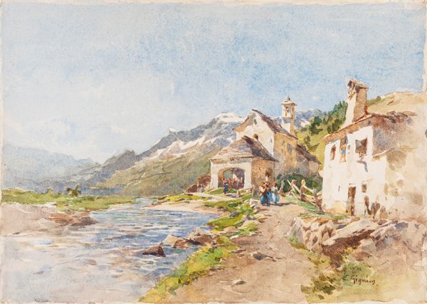 Eugenio Gignous : Borgo di montagna  - Asta Petits-Ma�tres / Arte Figurativa tra XIX e XX Secolo - Parte 1 - Associazione Nazionale - Case d'Asta italiane