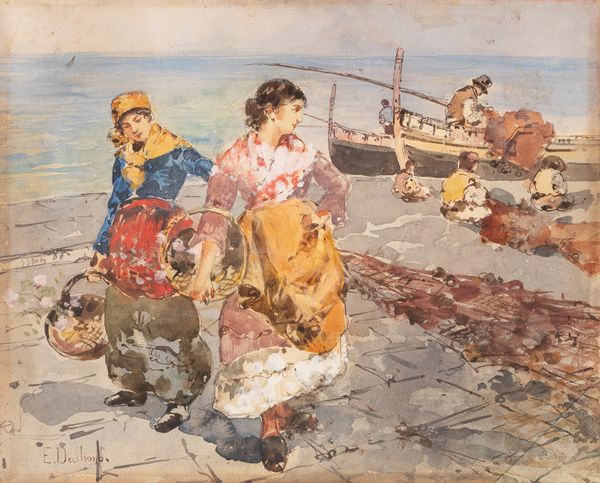 Edoardo Dalbono : Donne sulla riva  - Asta Petits-Matres / Arte Figurativa tra XIX e XX Secolo - Parte 1 - Associazione Nazionale - Case d'Asta italiane