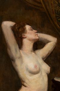 Attribuito a Giacomo Grosso (Cambiano 1860-Torino 1938) : Allo specchio  - Asta Petits-Matres / Arte Figurativa tra XIX e XX Secolo - Parte 1 - Associazione Nazionale - Case d'Asta italiane