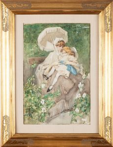 Gaetano Previati : Gioie materne  - Asta Petits-Matres / Arte Figurativa tra XIX e XX Secolo - Parte 1 - Associazione Nazionale - Case d'Asta italiane