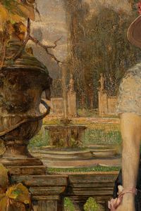 Bruto Mazzolani : Donna al parco, dopo la pioggia  - Asta Petits-Ma�tres / Arte Figurativa tra XIX e XX Secolo - Parte 1 - Associazione Nazionale - Case d'Asta italiane