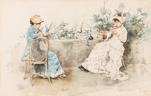 Tito Lessi - Parigi, due donne in giardino
