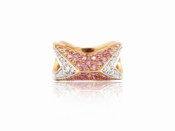 Scavia Io S, anello in oro rosa con diamanti e zaffiri rosa  - Asta Gioielli e Orologi - Associazione Nazionale - Case d'Asta italiane