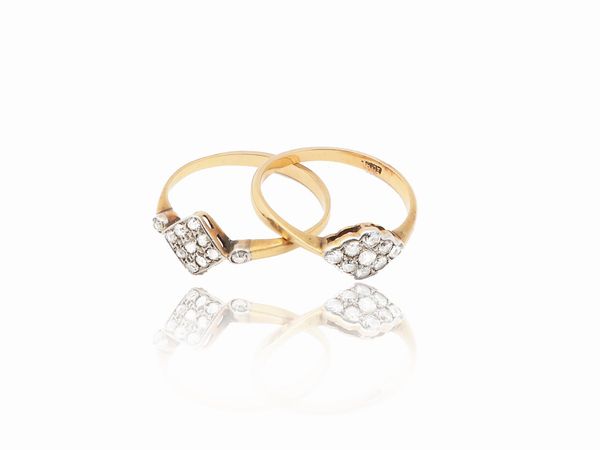Due anelli in oro giallo con diamanti  - Asta Gioielli e Orologi - Associazione Nazionale - Case d'Asta italiane