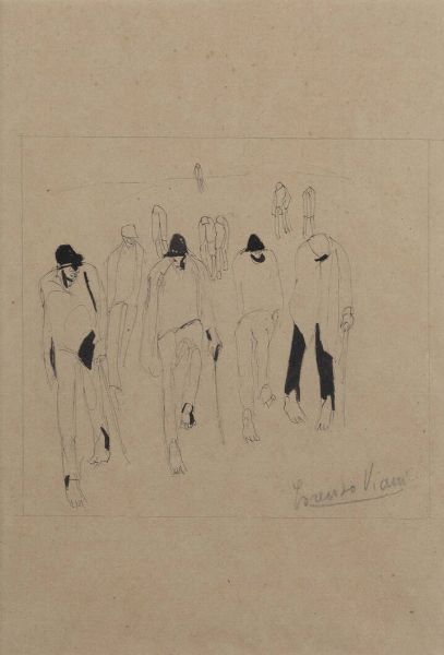 LORENZO VIANI Viareggio (LU) 1882 - 1936 Ostia (RM) : Figure  - Asta Collezione Vallora - Dipinti - Associazione Nazionale - Case d'Asta italiane