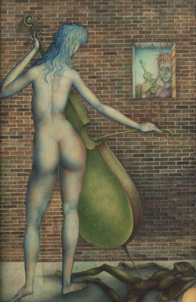 ERNST FUCHS Vienna (Austria) 1930-2015 : Violoncellista 1950-1951  - Asta Collezione Vallora - Dipinti - Associazione Nazionale - Case d'Asta italiane