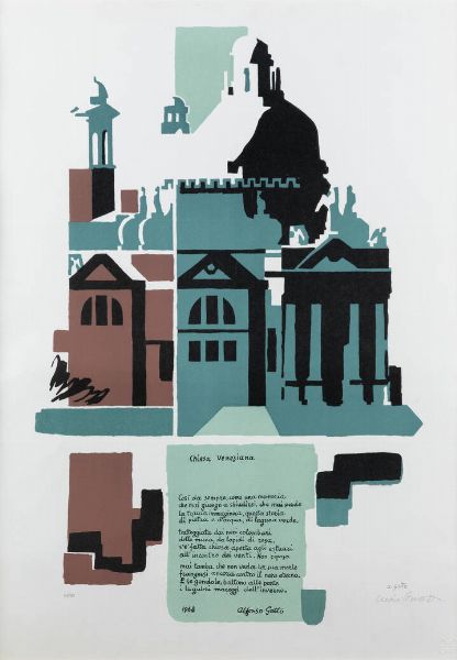 ALFONSO GATTO Salerno 1909-Orbetello (GR) 1976 : Chiesa Veneziana 1968  - Asta Collezione Vallora - Dipinti - Associazione Nazionale - Case d'Asta italiane