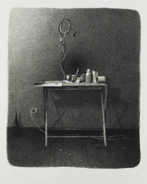 GIANFRANCO FERRONI Livorno 1927 - 2001 : Oggetti sul tavolo 1981  - Asta Collezione Vallora - Dipinti - Associazione Nazionale - Case d'Asta italiane