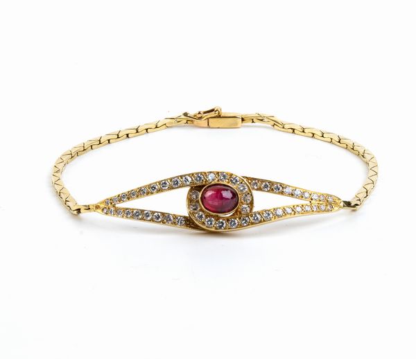 Bracciale in oro con rubino e diamanti  - Asta Gioielli e Argenti Moderni e Contemporanei - Associazione Nazionale - Case d'Asta italiane
