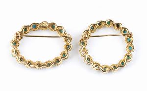 Coppia di spille in oro con turchesi - Anni '50  - Asta Gioielli e Argenti Moderni e Contemporanei - Associazione Nazionale - Case d'Asta italiane
