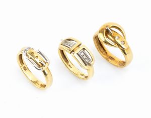 Lotto di tre anelli in oro e diamanti  - Asta Gioielli e Argenti Moderni e Contemporanei - Associazione Nazionale - Case d'Asta italiane