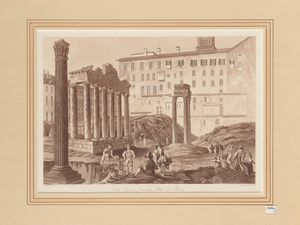 Henry Abbot : Column of Forum of Trajan - The Forum from the pillar of Phocus - Temple of Vesta  - Asta Una collezione di stampe - parte II - Associazione Nazionale - Case d'Asta italiane