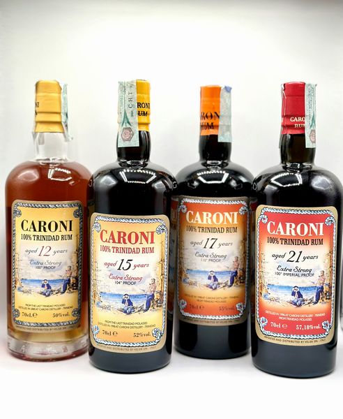 Caroni,  12 Years Old Extra Strong Rum - 15 Year Old Extra Strong Rum - High Proof 17 Year Old Rum - 21 Year Old Rum  - Asta Whisky & Whiskey and other Fine Spirits - Associazione Nazionale - Case d'Asta italiane