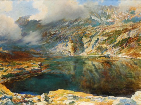 Alberto Falchetti : Lago di montagna  - Asta Dipinti del XIX e XX secolo - Associazione Nazionale - Case d'Asta italiane