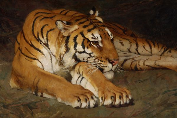 Gustave Surand : Tigre a riposo, 1929  - Asta Dipinti del XIX e XX secolo - Associazione Nazionale - Case d'Asta italiane