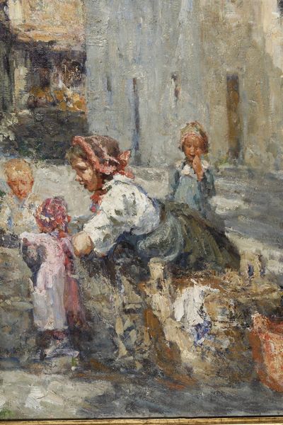 Leonardo Bazzaro : Alla fontana  - Asta Dipinti del XIX e XX secolo - Associazione Nazionale - Case d'Asta italiane