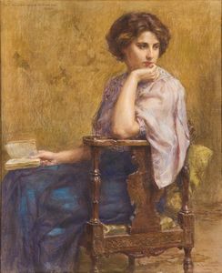 Alessandro Battaglia : Ritratto femminile, 1909  - Asta Dipinti del XIX e XX secolo - Associazione Nazionale - Case d'Asta italiane