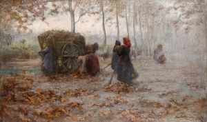 Emilio Borsa - Carrozza con contadini in paesaggio nebbioso