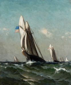 Harry Chase : Barche a vela, 1878  - Asta Dipinti del XIX e XX secolo - Associazione Nazionale - Case d'Asta italiane