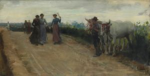 Arturo Faldi : Paesaggio con figure  - Asta Dipinti del XIX e XX secolo - Associazione Nazionale - Case d'Asta italiane