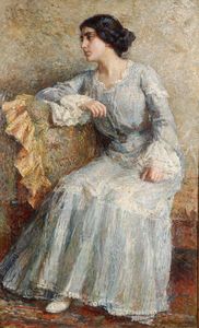 Alessandro Battaglia : Figura femminile seduta, 1904  - Asta Dipinti del XIX e XX secolo - Associazione Nazionale - Case d'Asta italiane