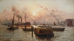 Charles John De Lacy : Port of London  - Asta Dipinti del XIX e XX secolo - Associazione Nazionale - Case d'Asta italiane