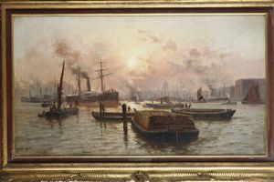 Charles John De Lacy : Port of London  - Asta Dipinti del XIX e XX secolo - Associazione Nazionale - Case d'Asta italiane