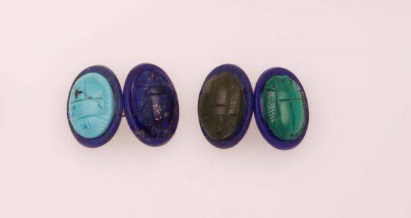 Bottoni da polso Scarabeo in lapislazzuli  - Asta Fine Jewels - Associazione Nazionale - Case d'Asta italiane