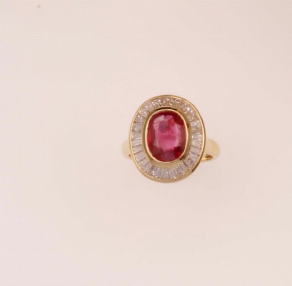 Anello con rubino Burma e diamanti  - Asta Fine Jewels - Associazione Nazionale - Case d'Asta italiane