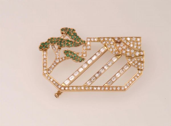 Tiffany & Co. Spilla con diamanti e smeraldi  - Asta Fine Jewels - Associazione Nazionale - Case d'Asta italiane
