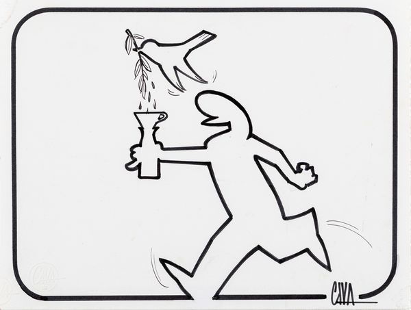 Osvaldo Cavandoli : La Linea e la colomba  - Asta Maestri dell'Illustrazione: Collezione Cereda - Associazione Nazionale - Case d'Asta italiane