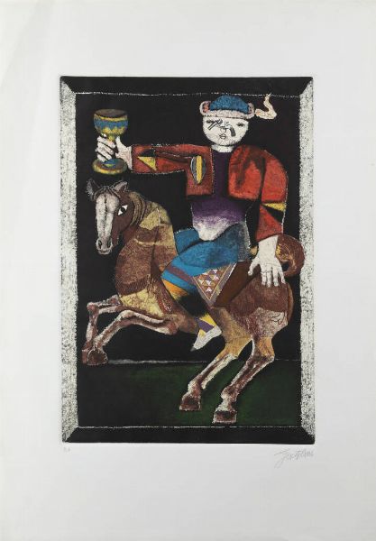 FRANCO GENTILINI Faenza (RA) 1909  - 1981 Roma : Cavallo di coppe  - Asta Grafica - Associazione Nazionale - Case d'Asta italiane