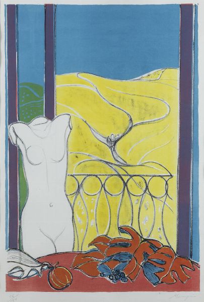 FRANCESCO MENZIO Tempio Pausania (SS) 1899 - 1979 Torino : Finestra sulle Langhe 1968  - Asta Grafica - Associazione Nazionale - Case d'Asta italiane