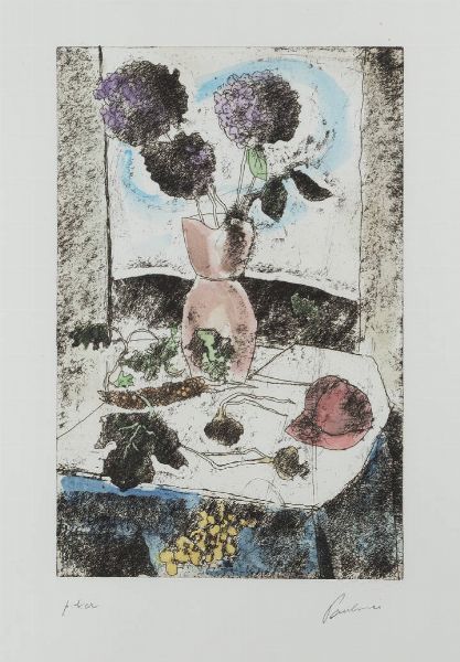 ENRICO PAULUCCI Genova 1901 - 1999 Torino : Ortensie  - Asta Grafica - Associazione Nazionale - Case d'Asta italiane