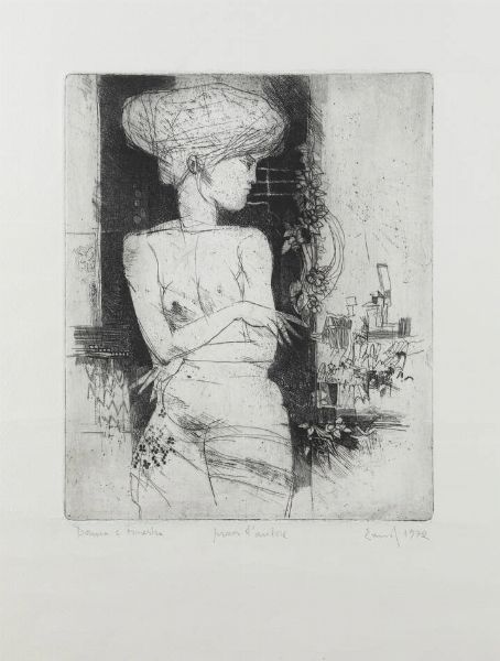 FERNANDO EANDI Torino 1926 - 2018 : Donna e Finestra 1972  - Asta Grafica - Associazione Nazionale - Case d'Asta italiane