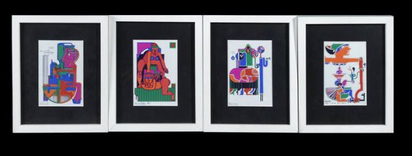 MOLINARI-FREA-MANTELLO : Ermafrodito complicato - lotto di quattro quadretti 1980  - Asta Grafica - Associazione Nazionale - Case d'Asta italiane