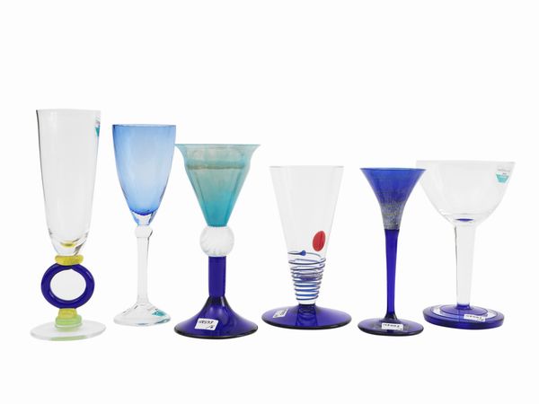 Sei bicchieri in vetro Barovier & Toso della serie B.A.G.  - Asta Colori e Forme. Una collezione Barovier&Toso - Associazione Nazionale - Case d'Asta italiane