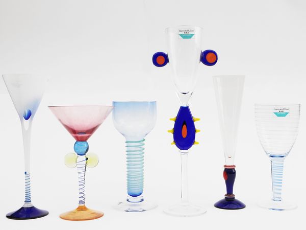 Sei bicchieri in vetro soffiato multicolore Barovier & Toso della serie B.A.G.  - Asta Colori e Forme. Una collezione Barovier&Toso - Associazione Nazionale - Case d'Asta italiane