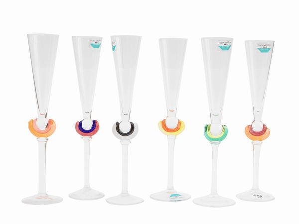 Serie di sei flute Barovier & Toso della serie B.A.G.  - Asta Colori e Forme. Una collezione Barovier&Toso - Associazione Nazionale - Case d'Asta italiane