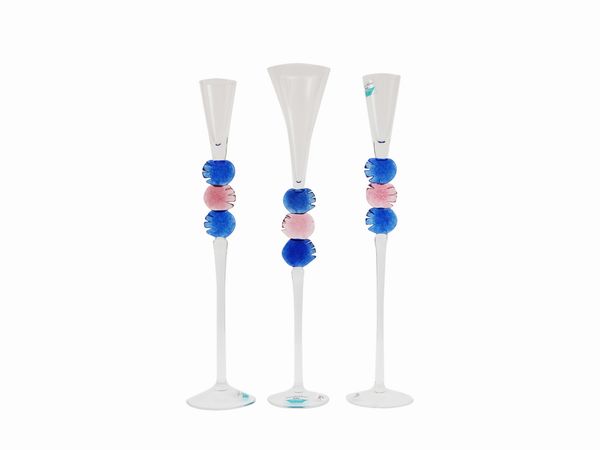 Serie di tre alti calici Barovier & Toso della serie B.A.G.  - Asta Colori e Forme. Una collezione Barovier&Toso - Associazione Nazionale - Case d'Asta italiane