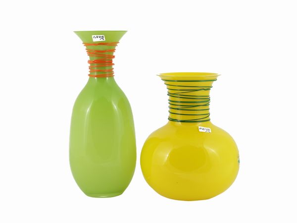 Due vasi Barovier & Toso della serie B.A.G.  - Asta Colori e Forme. Una collezione Barovier&Toso - Associazione Nazionale - Case d'Asta italiane