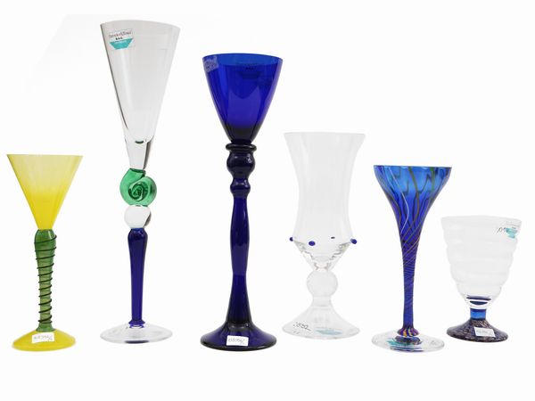 Sei bicchieri in vetro multicolore Barovier & Toso della serie B.A.G.  - Asta Colori e Forme. Una collezione Barovier&Toso - Associazione Nazionale - Case d'Asta italiane