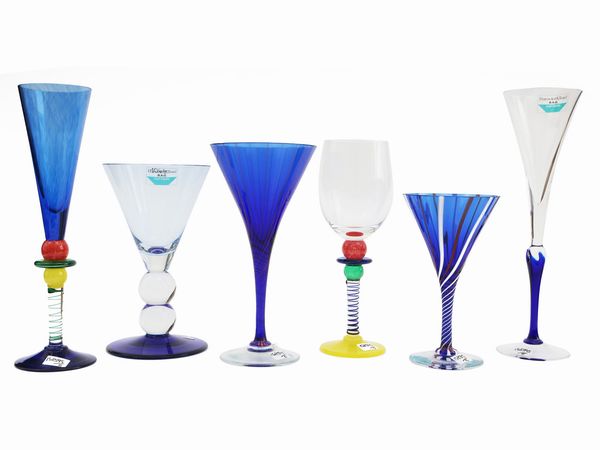 Sei bicchieri in vetro multicolore Barovier & Toso della serie B.A.G.  - Asta Colori e Forme. Una collezione Barovier&Toso - Associazione Nazionale - Case d'Asta italiane