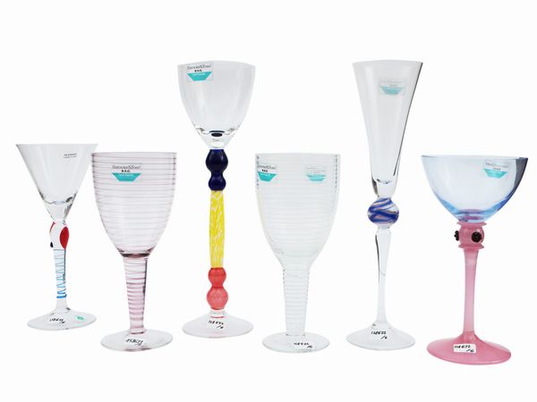 Sei bicchieri in vetro soffiato multicolore Barovier & Toso della serie B.A.G.  - Asta Colori e Forme. Una collezione Barovier&Toso - Associazione Nazionale - Case d'Asta italiane