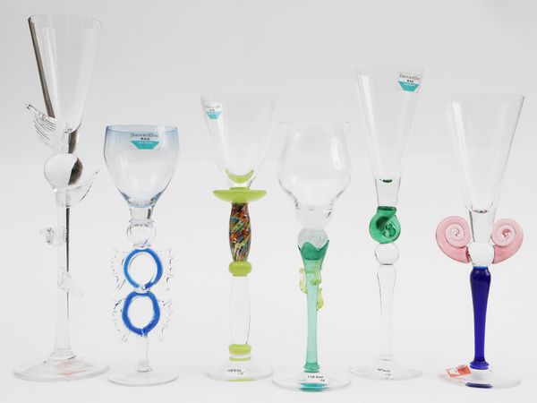 Sei bicchieri in vetro soffiato multicolore Barovier & Toso della serie B.A.G  - Asta Colori e Forme. Una collezione Barovier&Toso - Associazione Nazionale - Case d'Asta italiane